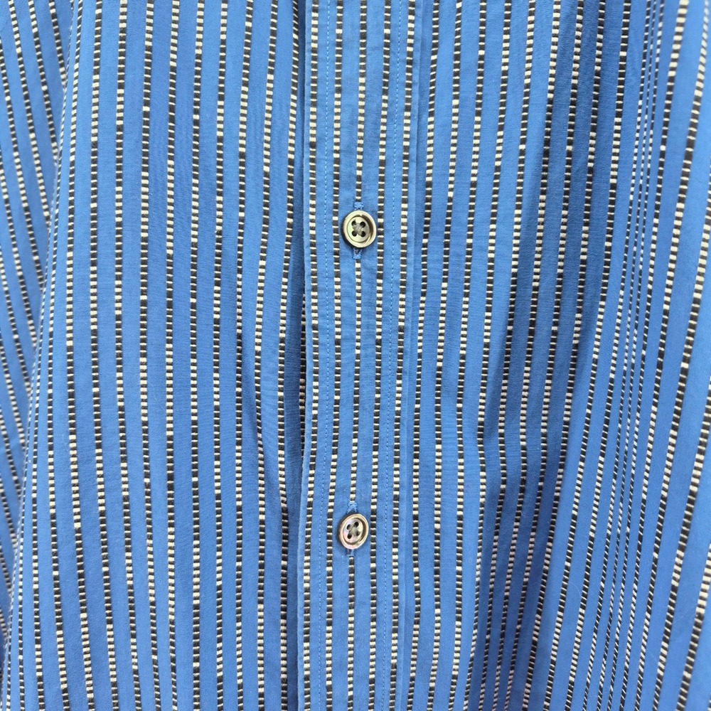 Robert Graham Mens XXL Blue Striped Button Down Shirt Contrast Cuffs Cotton - Picture 3 of 16